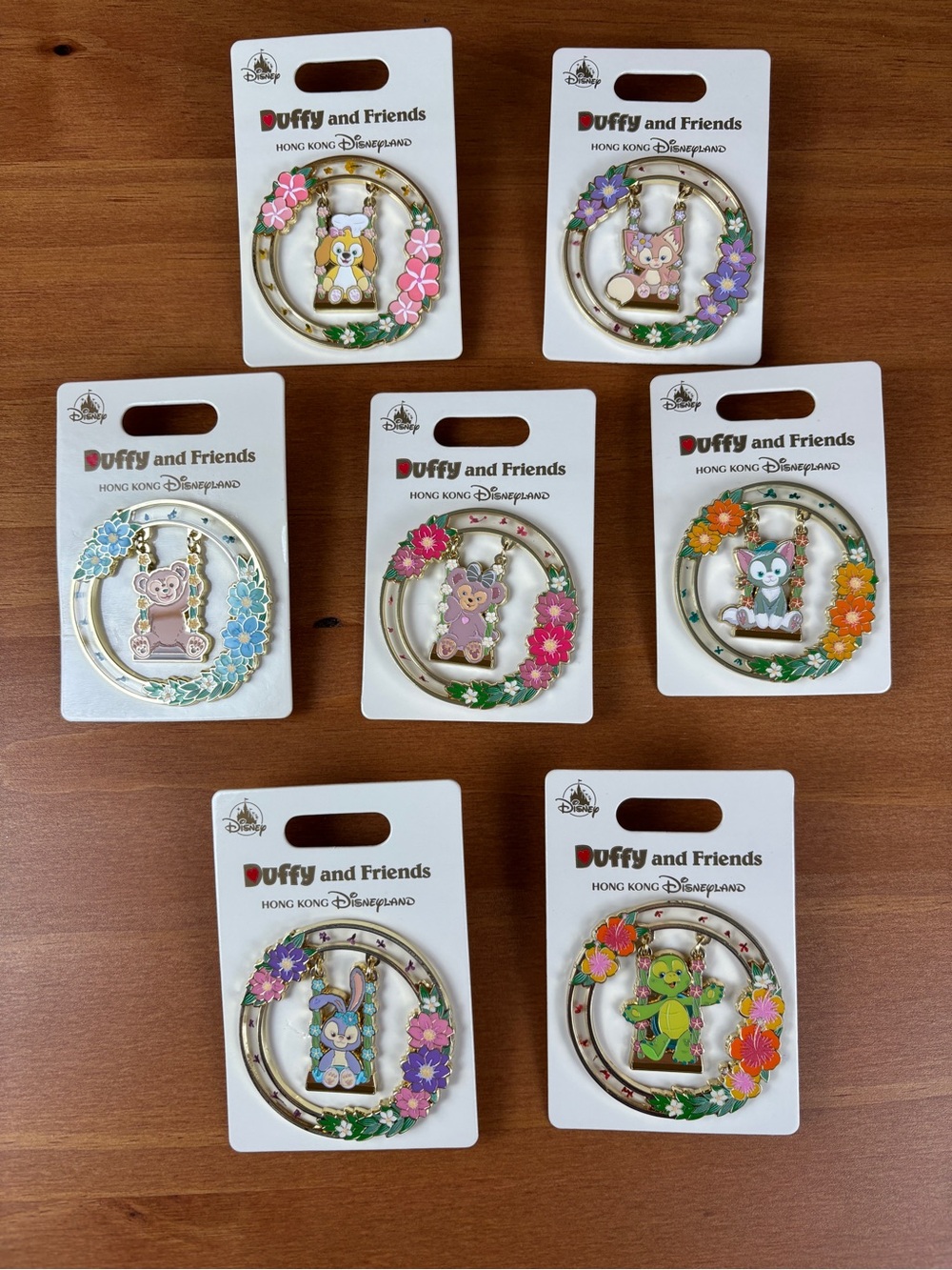 HK Disneyland Duffy and Friends Floral Swing Character Pins - Full Set